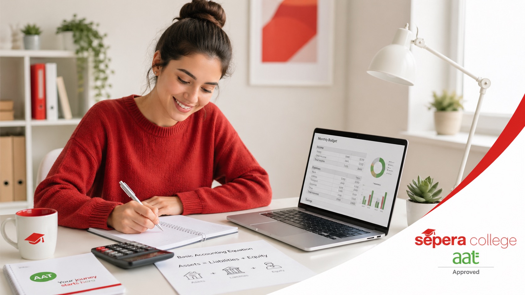 AAT course for beginners with student studying accounting online through Sepera College