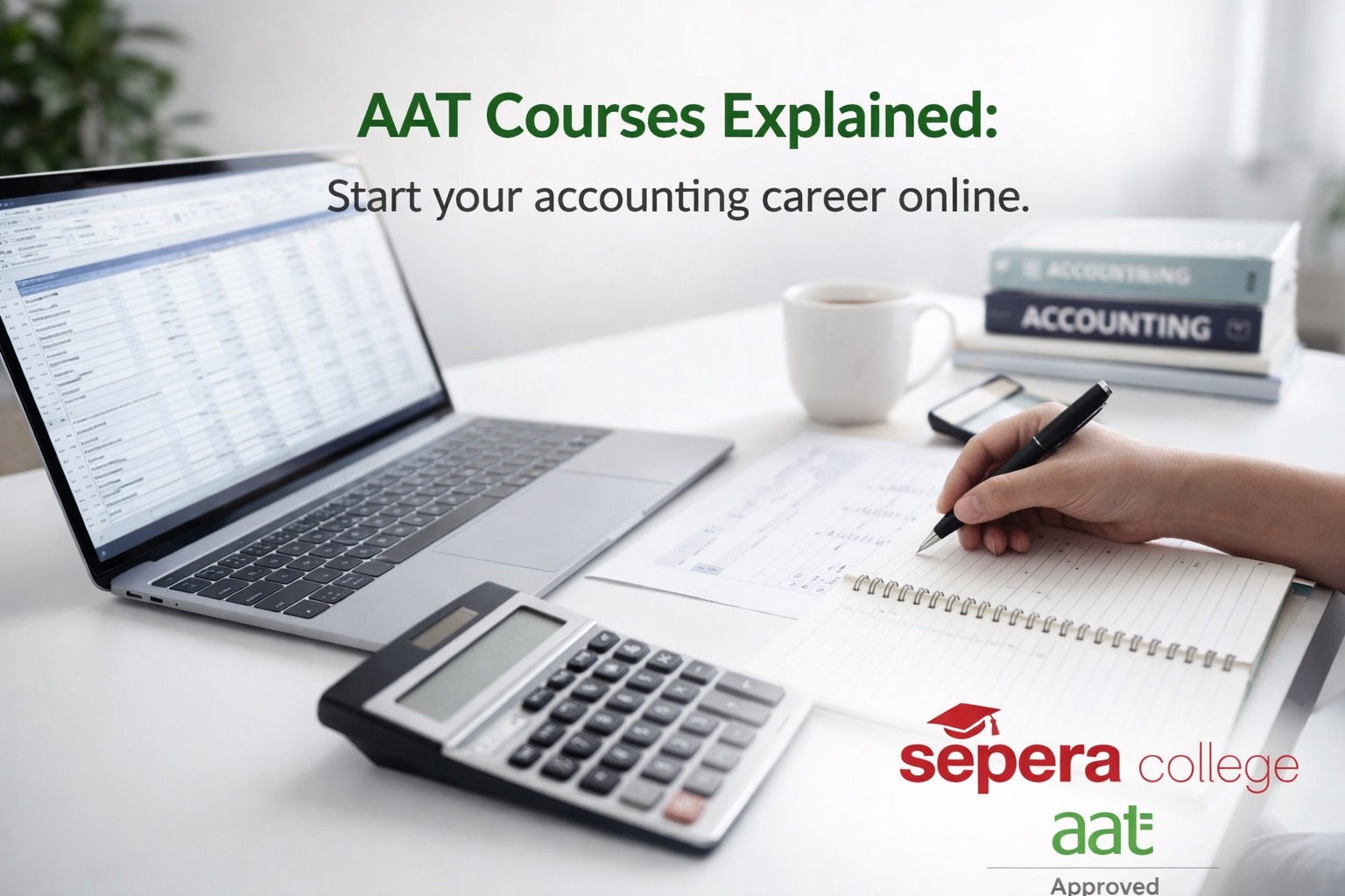AAT courses online study setup with laptop calculator and accounting notes