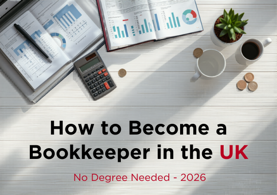 How to become a bookkeeper UK – AAT bookkeeping study desk with textbooks, calculator and laptop at Sepera College