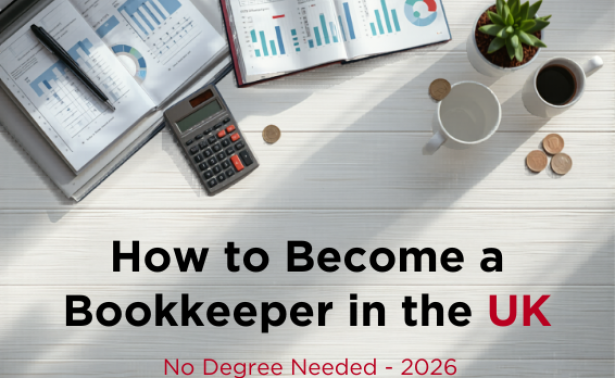 How to become a bookkeeper UK – AAT bookkeeping study desk with textbooks, calculator and laptop at Sepera College