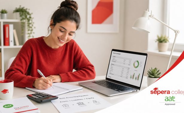 AAT course for beginners with student studying accounting online through Sepera College