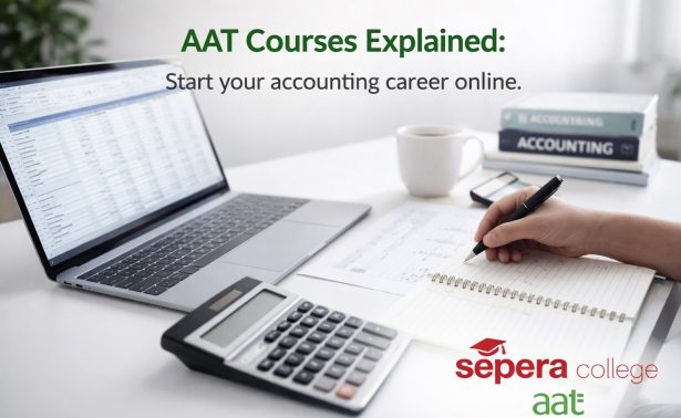 AAT courses online study setup with laptop calculator and accounting notes